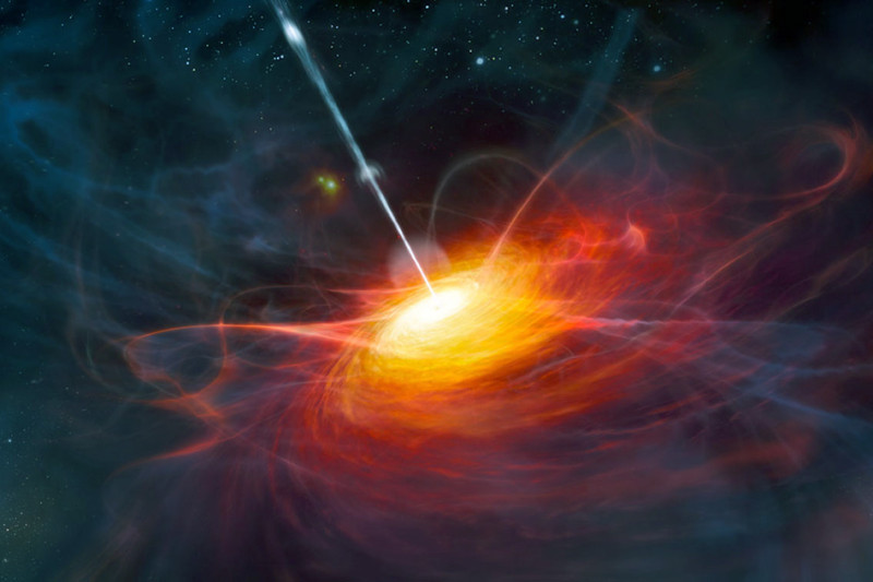 Rappresentazione artistica di ULAS J1120+0641, una quasar molto distante. (Credit: ESO/M. Kornmesser).