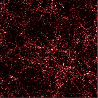 Distribuzione della materia oscura a 3 miliardi di anni dal Big Bang. Simulazione Virgo / Amblard / ESA.