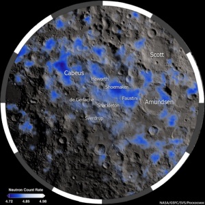 In blu le aree fredde in prossimità del polo sud della Luna.