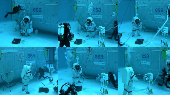 Alcune fasi dell'attività svolta dagli astronauti durante il progetto Moondive. | Esa