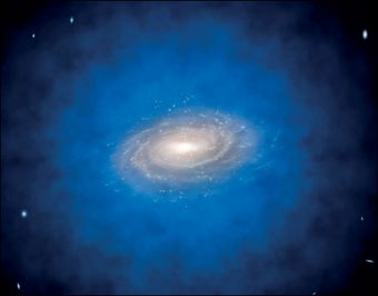 Rappresentazione di una galassia come la Via lattea immersa in un alone di materia oscura. Crediti: Eso/L Calçada.