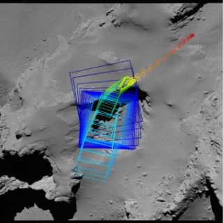 Mappa delle ultime immagini riprese da Rosetta prima di terminare la missione sulla cometa. Crediti: ESA/Rosetta/MPS for OSIRIS Team MPS/UPD/LAM/IAA/SSO/INTA/UPM/DASP/IDA