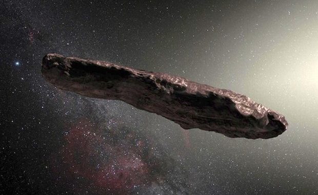 Rappresentazione artistica di ‘Oumuamua, dela quale è stata accertata la natura di cometa (fonte: ESO/M. Kommesser)