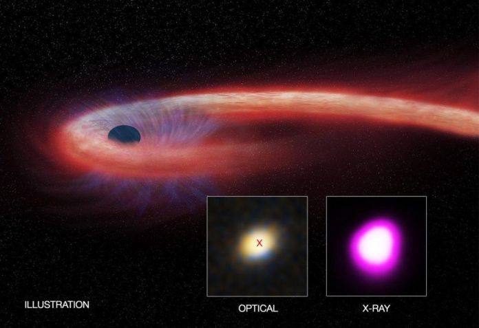 I buchi neri sono noti per assorbire la materia e avere un orizzonte di eventi da cui nulla può sfuggire, e per cannibalizzare i suoi vicini. Ma questo non implica che i buchi neri succhino tutto, consumino l’universo o siano completamente neri. Quando qualcosa cade in un buco nero, emetterà radiazioni per tutta l’eternità. Queste radiazioni, con l’attrezzatura giusta, potrebbero anche essere osservabili. – RADIOGRAFIA: NASA / CXC / UNH / D.LIN ET AL, OTTICO: CFHT, ILLUSTRAZIONE: NASA / CXC / M.WEISS