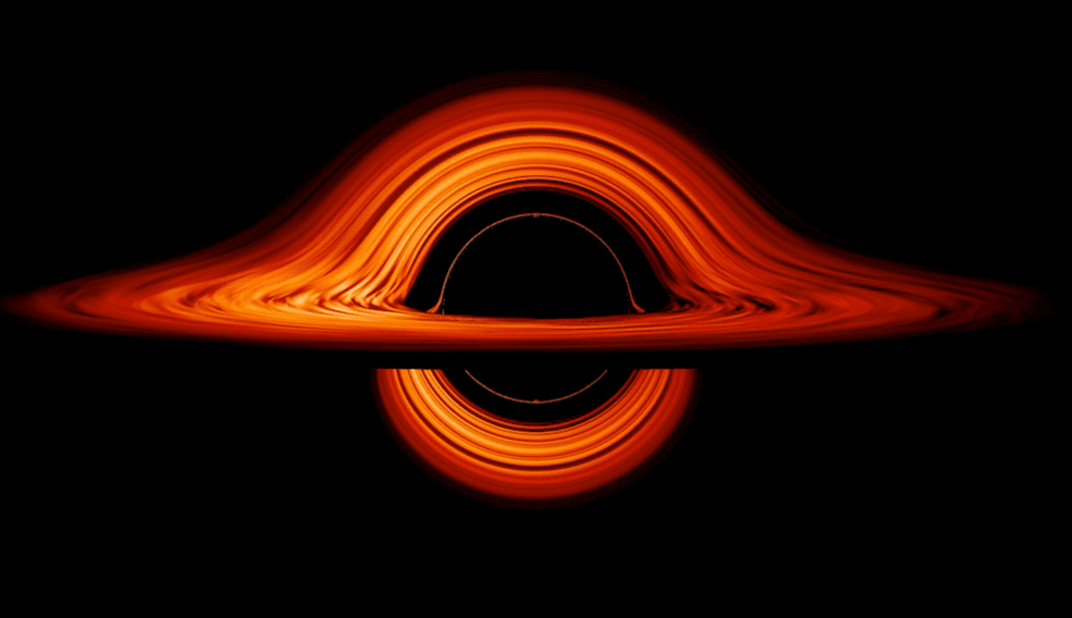 La rappresentazione del buco nero realizzata dalla Nasa (NASA’s Goddard Space Flight Center/Jeremy Schnittman)