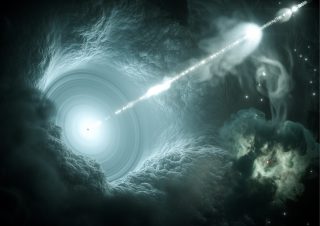 Rappresentazione artistica di un blazar. Crediti: Desy Science Communication Lab