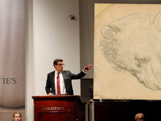 Auctioneer Andreas Rumbler takes bids on Monet's "Water Lilys," during Christie's Impressionist and Modern Art spring sale Thursday, May 12, 2016, in New York. A Frida Kahlo painting broke the world auction record for the artist, but also for any Latin American artist sold at auction. (AP Photo/Kathy Willens)