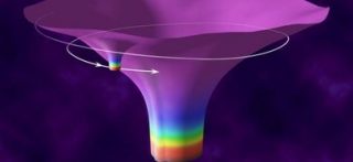 Rappresentazione artistica della deformazione spazio-tempo di un EMRI. Un piccolo buco nero che ruota intorno ad un buco nero supermassiccio (© NASA) 