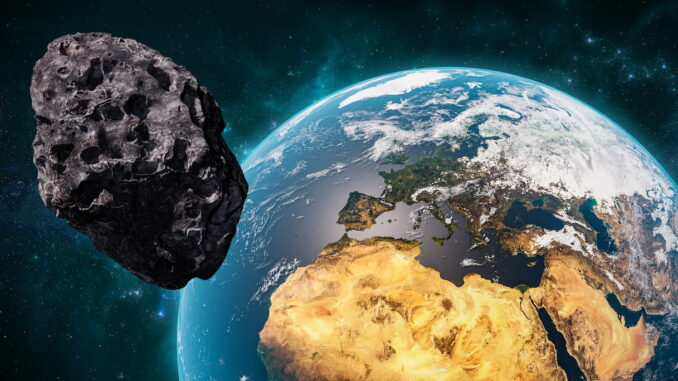Navicella spaziale pronta a schiantarsi contro un asteroide