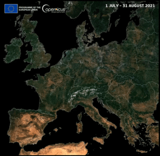La siccità in Europa nell'estate 2022, nella sequenza di immagini del satellite Sentinel 2 (fonte: Copernicus)
