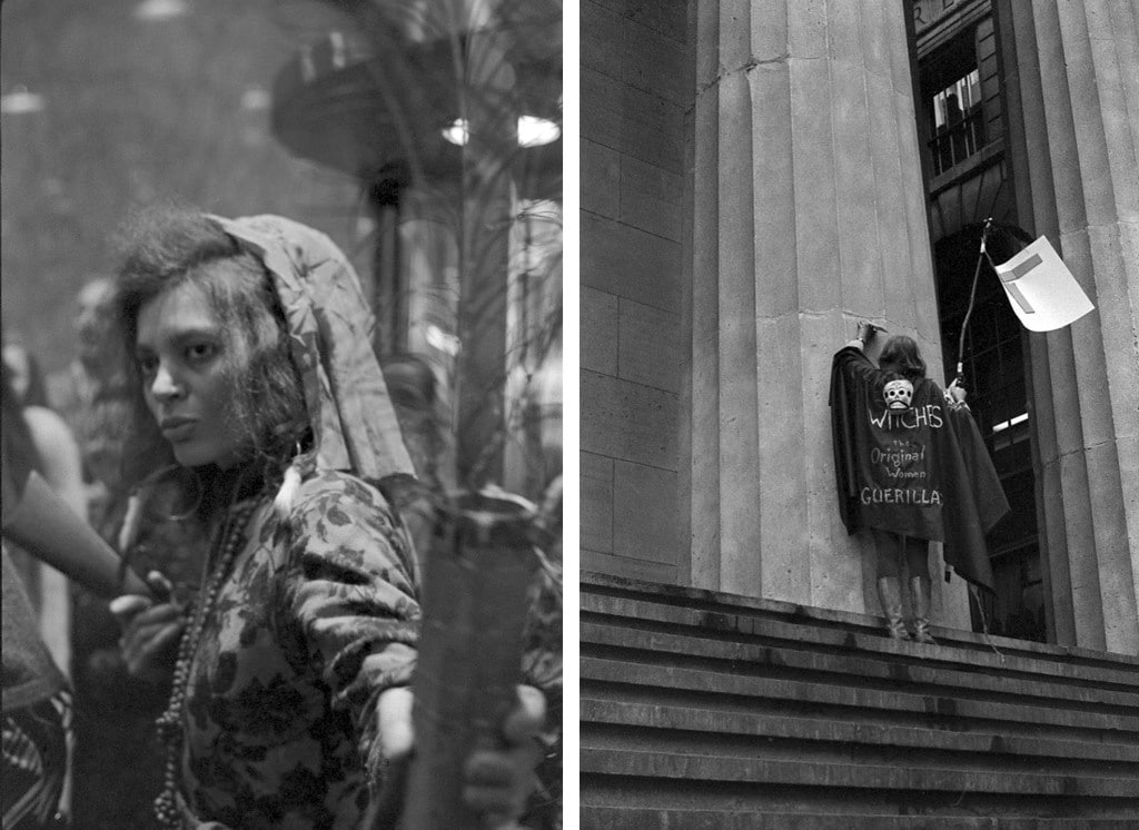 Wall street, New York, 31 ottobre 1968. A sinistra: Florika Remetier, una delle fondatrici di W.I.T.C.H. A destra: Ros Baxandall, un’attivista maledice Wall street. (Bev Grant, Getty Images)