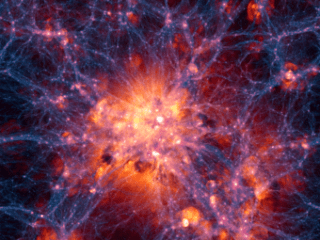 Simulazione di materia oscura e gas. Crediti: Illustris Collaboration