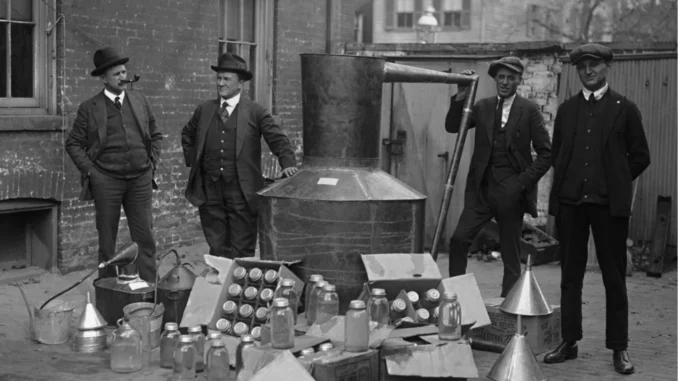 Agenti federali scoprono e smantellano un laboratorio clandestino per la produzione di birra, a Washington D.C., l’11 dicembre 1922. Everett Collection / Shutterstock