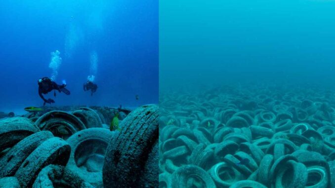 50 anni fa l'assurdo affondamento di 2milioni di pneumatici nell'Oceano (per "proteggere" la barriera corallina)