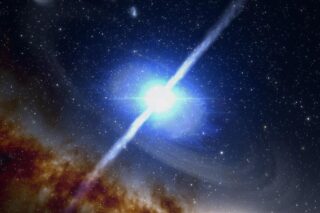 Illustrazione della fusione di due stelle di neutroni, con un'esplosione di raggi gamma - WikiCommons/CC by 4.0