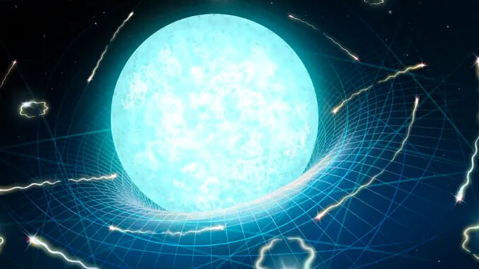 Rappresentazione artistica del decadimento di una stella di neutroni. Crediti: Radboud Universiteit